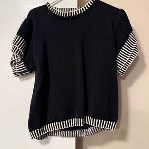 Pink Lily Black and White Contrast Trim Tee